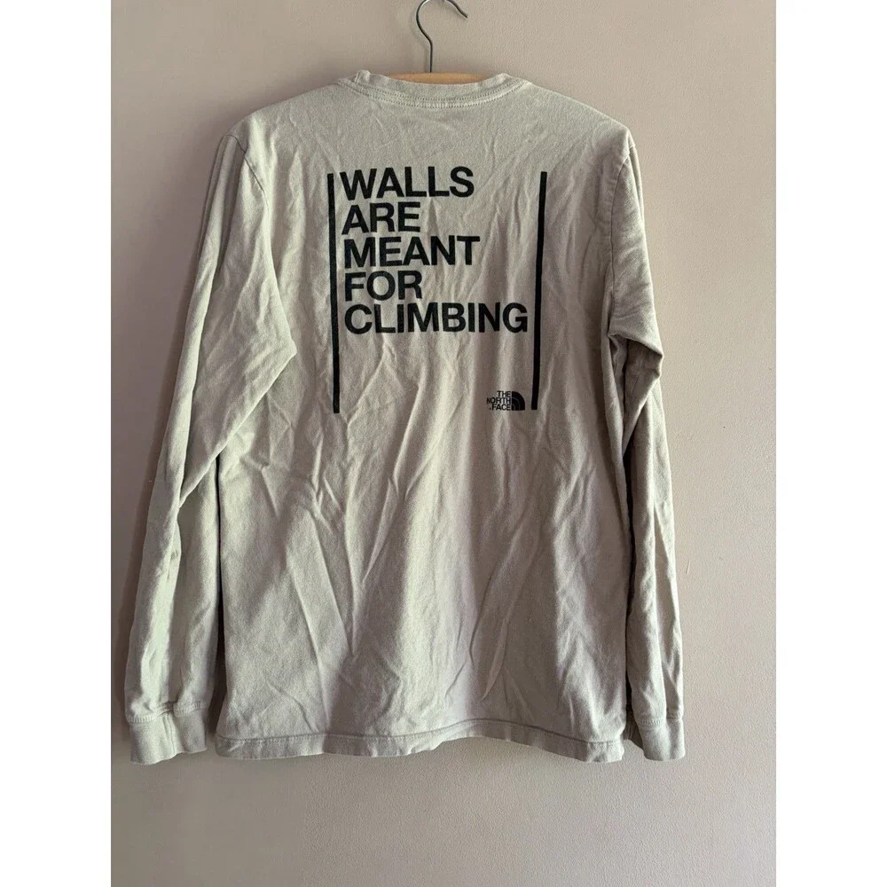 The North Face Walls Are Meant For Climbing Lng Sleeve Tan T-Shirt S Mens Cotton